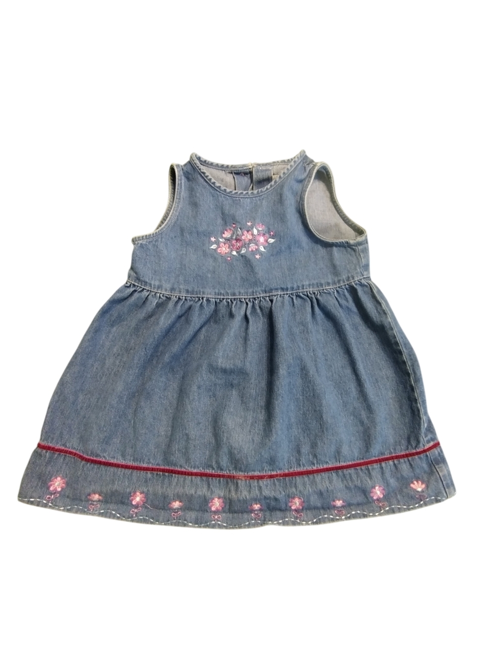 CC Bates Adorable Denim Baby Dress with Pink Floral Embroidery 4T
